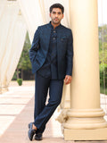 Midnight Blue Textured Bandhgala Suit Set