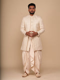Neumen Cream Embroidered Men Achkan