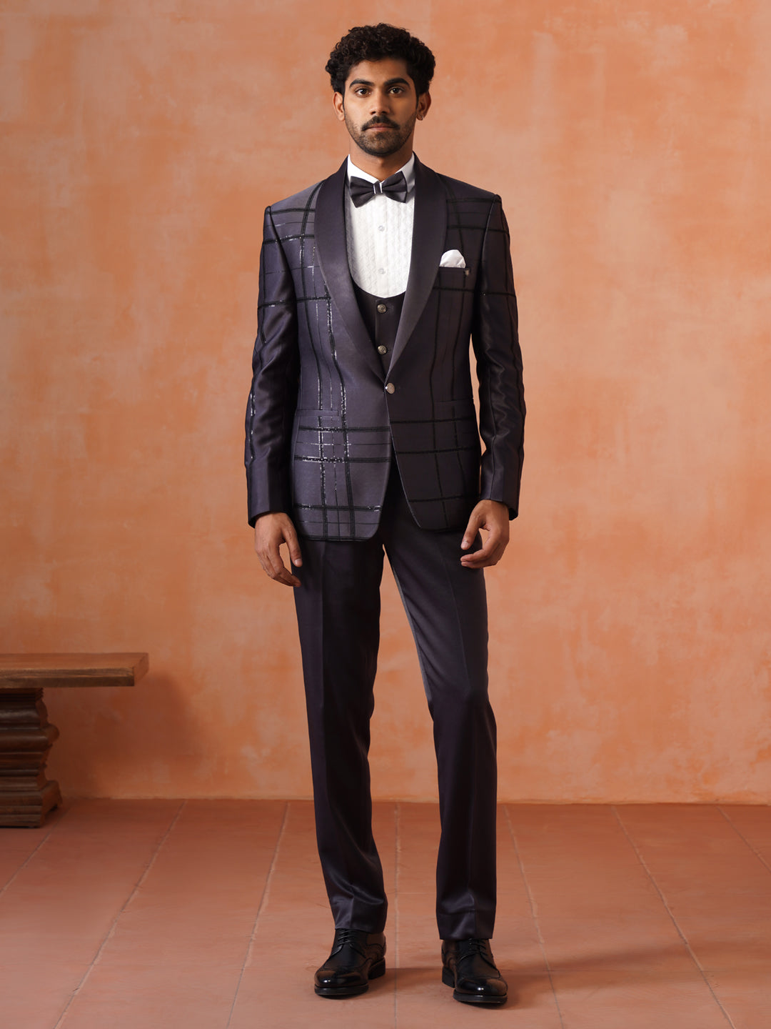 Men’s  Grey Shawl Collar Suit Set
