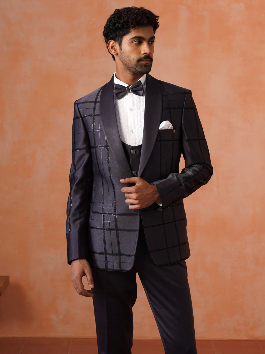 Men’s  Grey Shawl Collar Suit Set