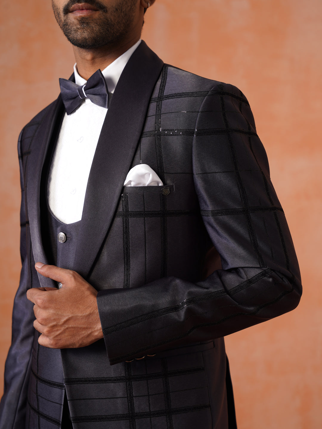 Men’s  Grey Shawl Collar Suit Set