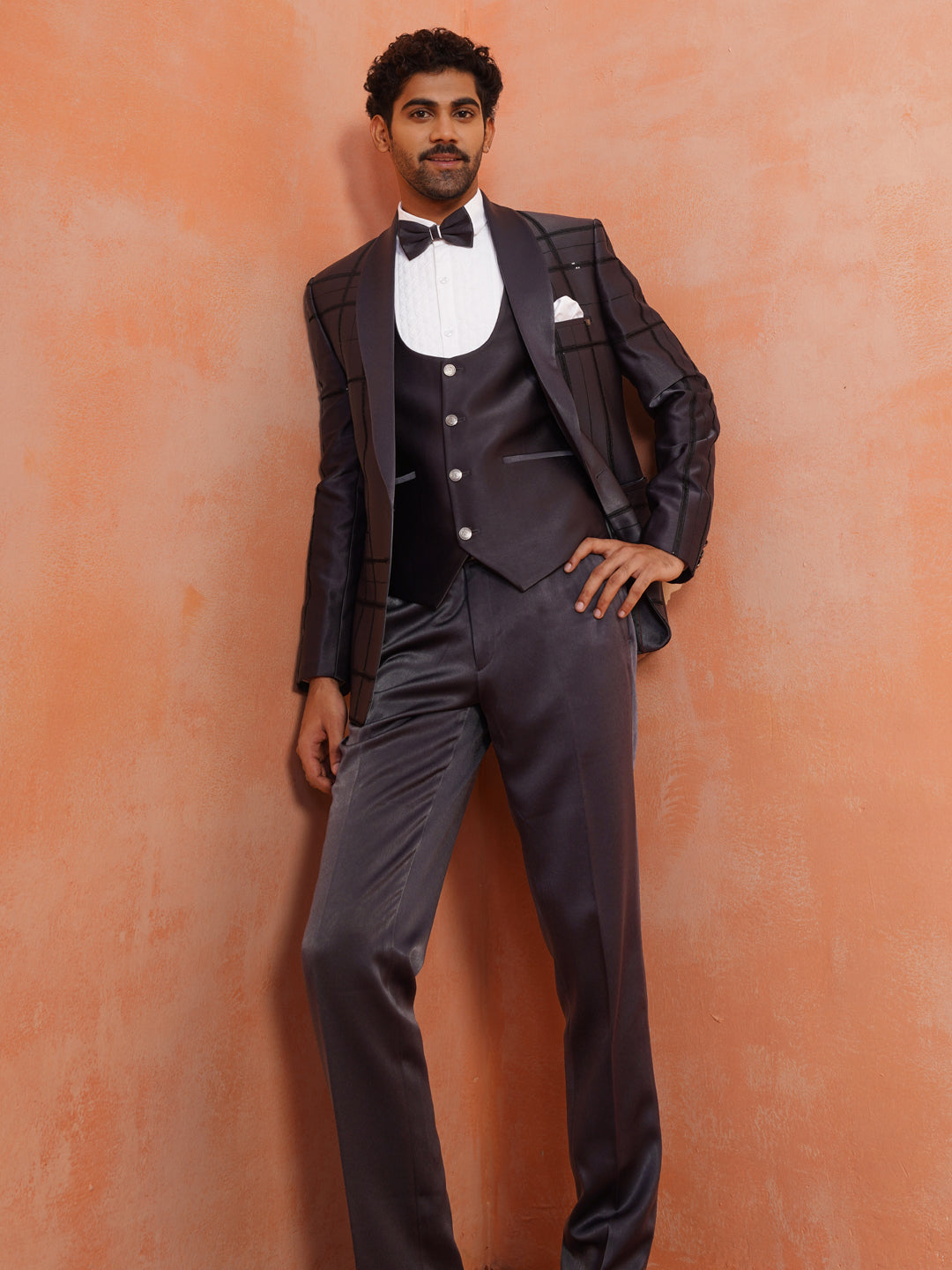 Men’s  Grey Shawl Collar Suit Set