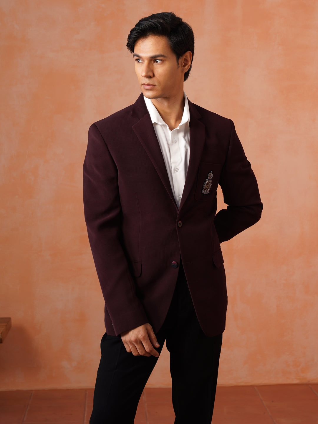 Maroon Solid Notch Collar Jacket