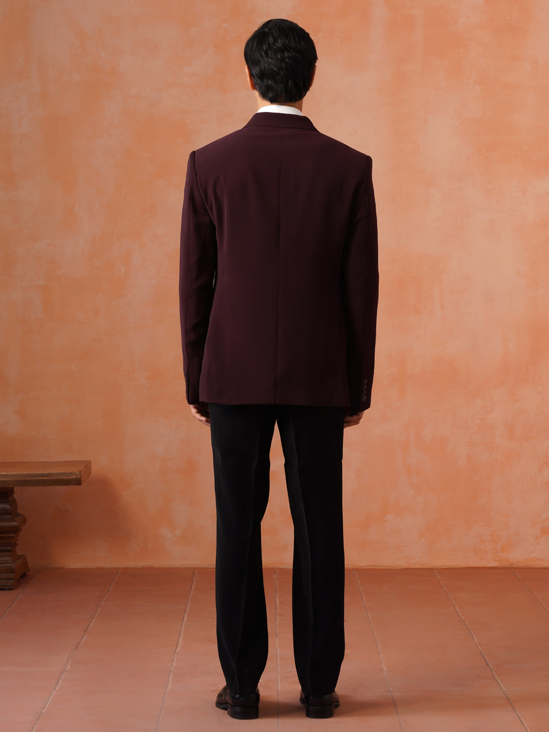 Maroon Solid Notch Collar Jacket