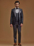 Grey Floral Single Breasted Suit
