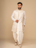Neumen Cream Kurta, Dhoti & Long Waistcoat Set For Men