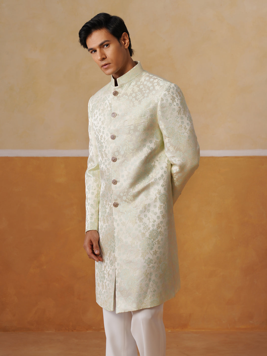 Men’s Pastel Green Long Waistcoat & Trouser Set