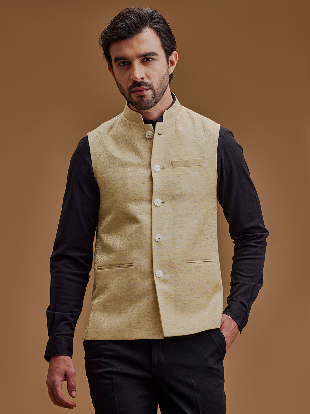 Self Designed Floral Beige Bundi