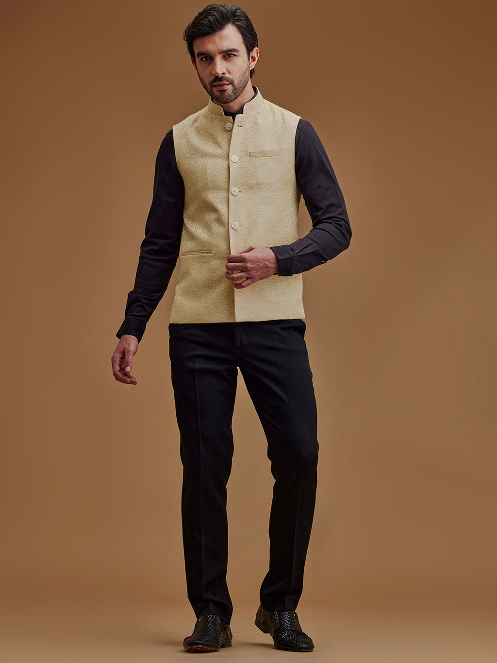 Self Designed Floral Beige Bundi