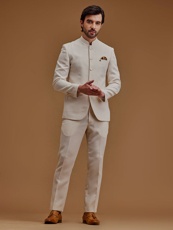 Cream Textured Indo Western Bandhgala