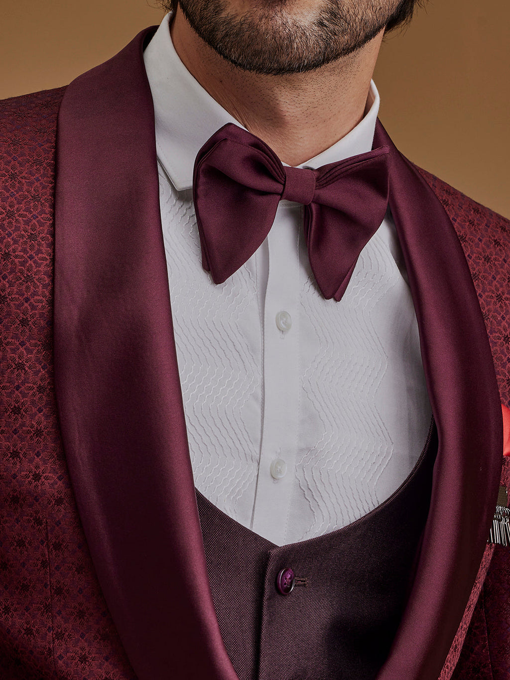 Maroon Printed Five Piece Suit