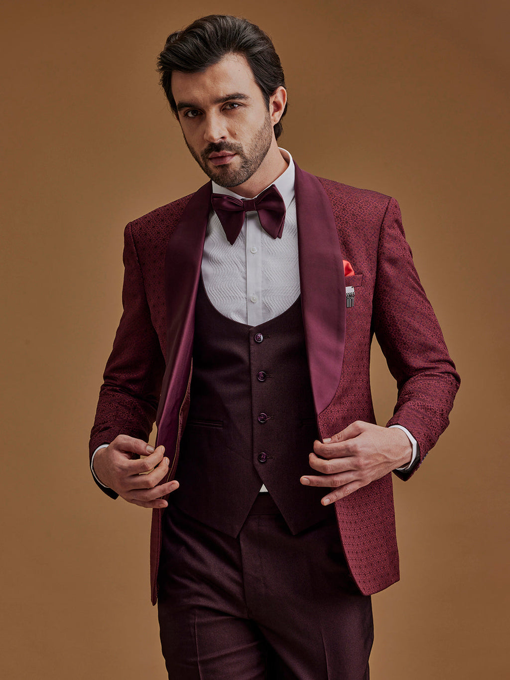 Maroon Printed Five Piece Suit