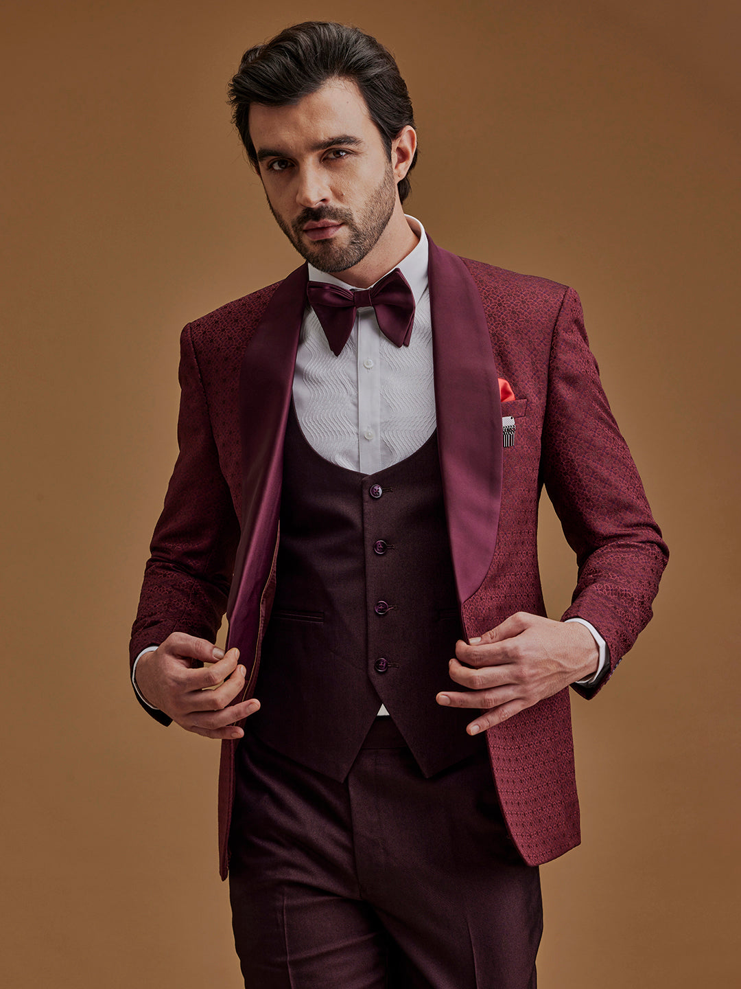 Maroon Printed Five Piece Suit
