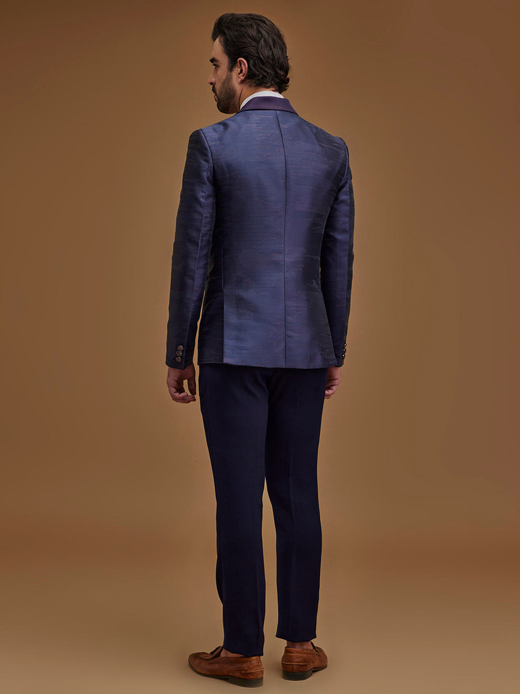Single Breasted Stripes Purple 5-Piece Suit