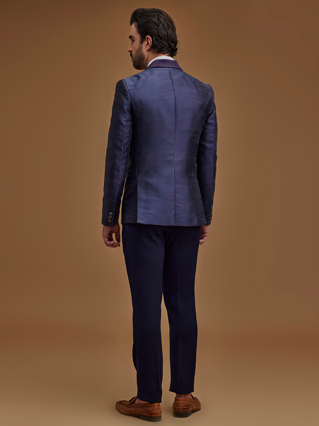 Single Breasted Stripes Purple 5-Piece Suit