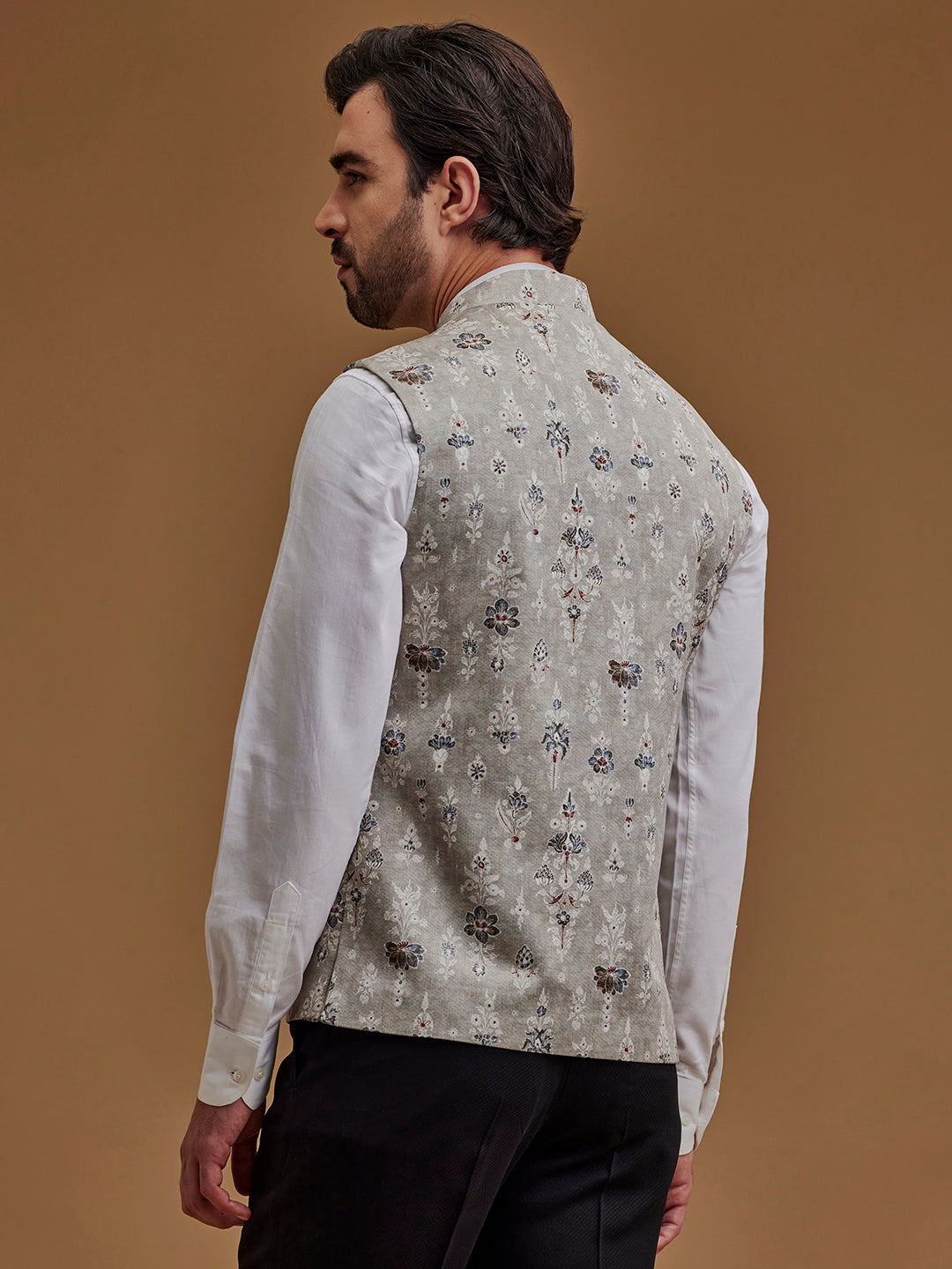 Floral Printed Grey Bundi