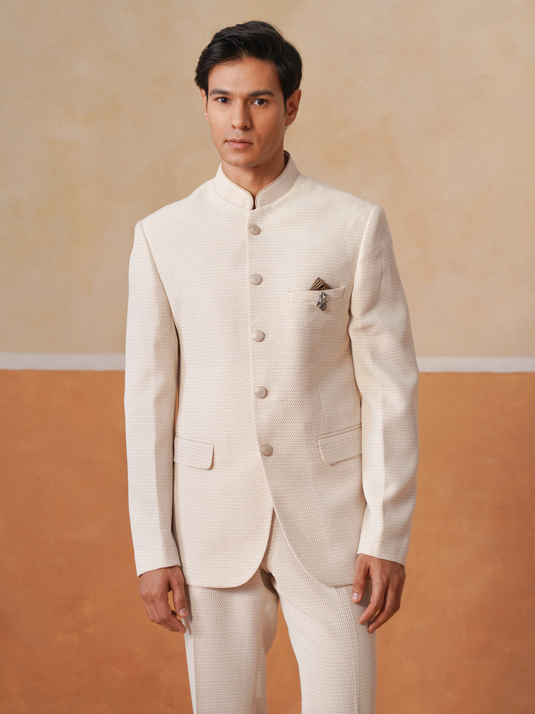 Men Cream 2-Piece Bandhgala Set
