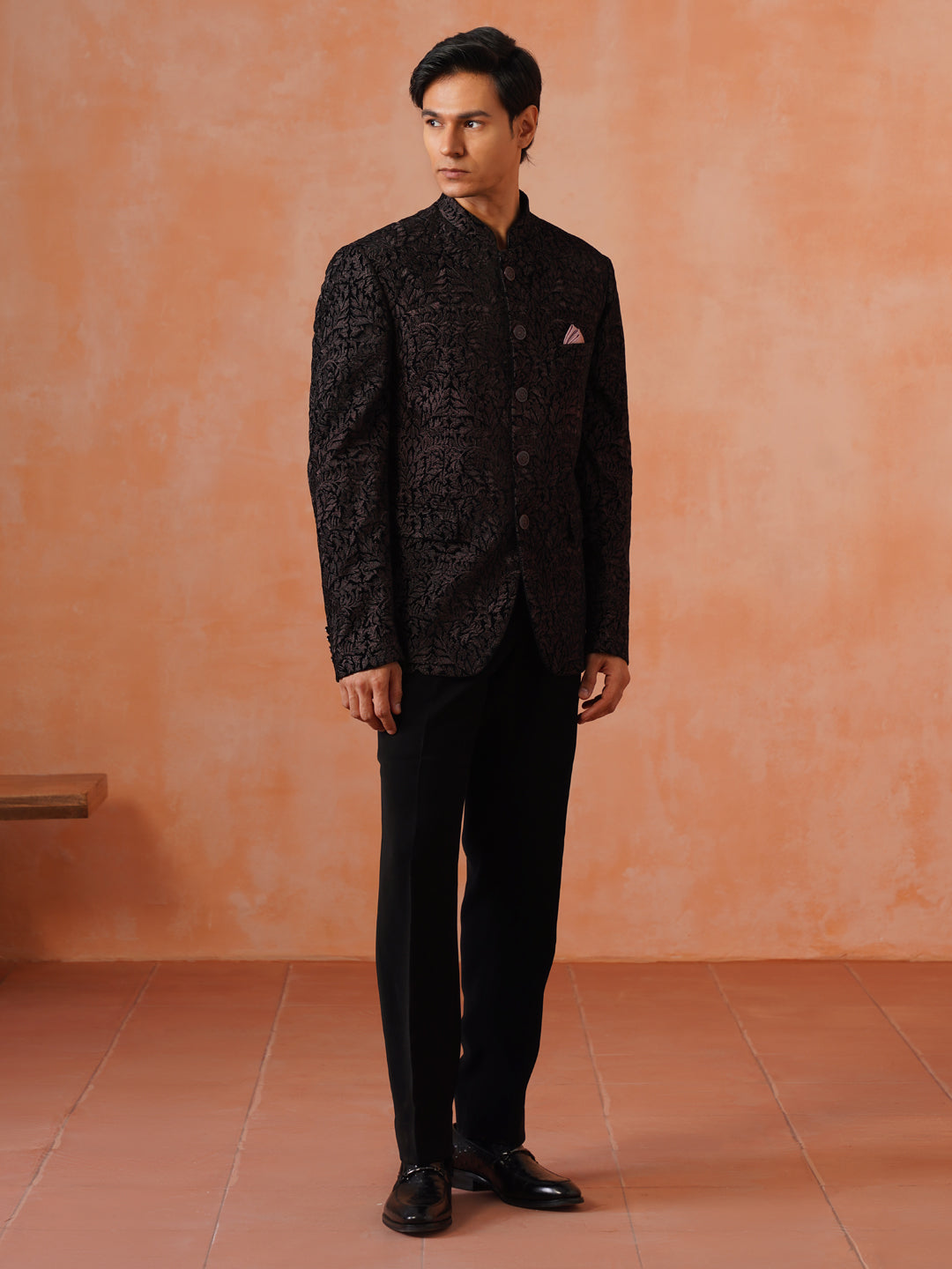 Brown Embroidered Indo Western 2-Piece Bandhgala