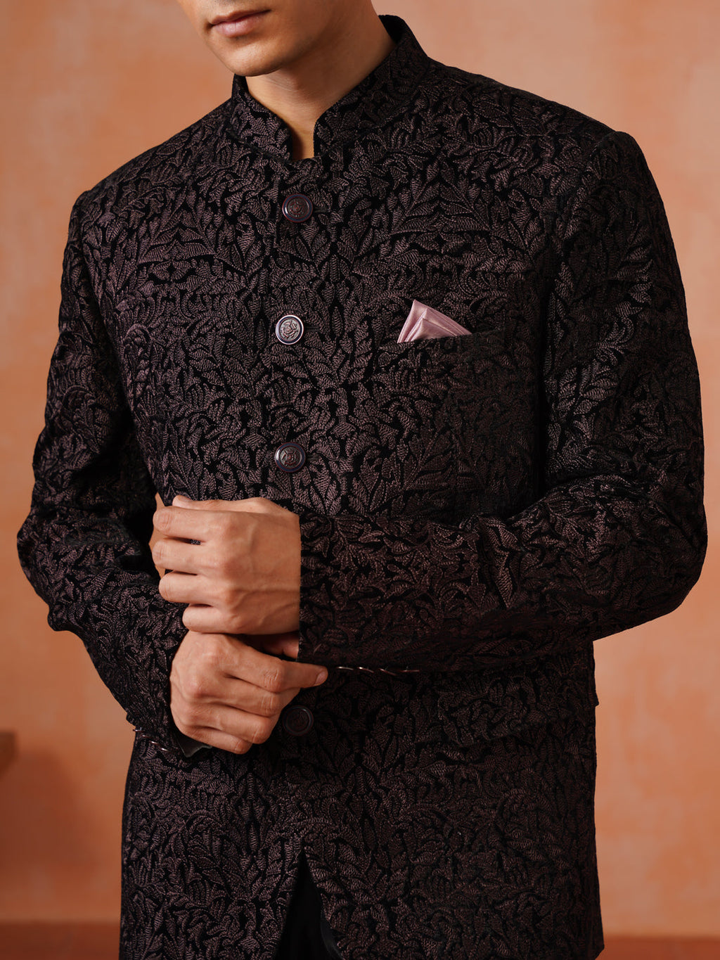 Brown Embroidered Indo Western 2-Piece Bandhgala