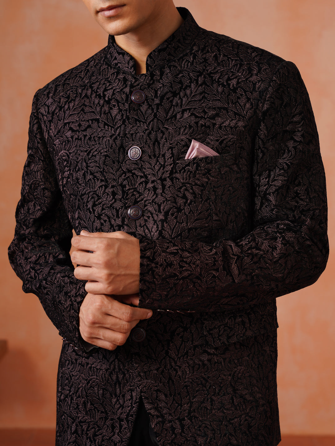 Brown Embroidered Indo Western 2-Piece Bandhgala