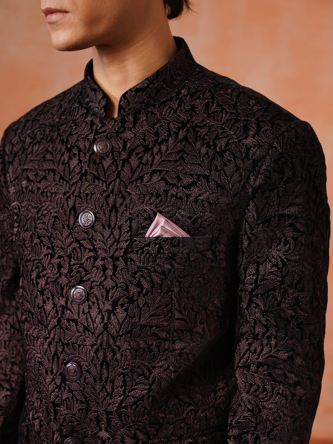 Brown Embroidered Indo Western 2-Piece Bandhgala