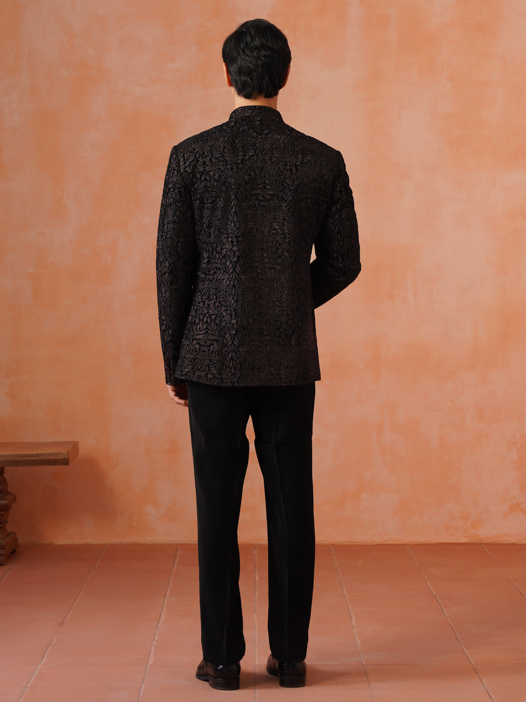 Brown Embroidered Indo Western 2-Piece Bandhgala