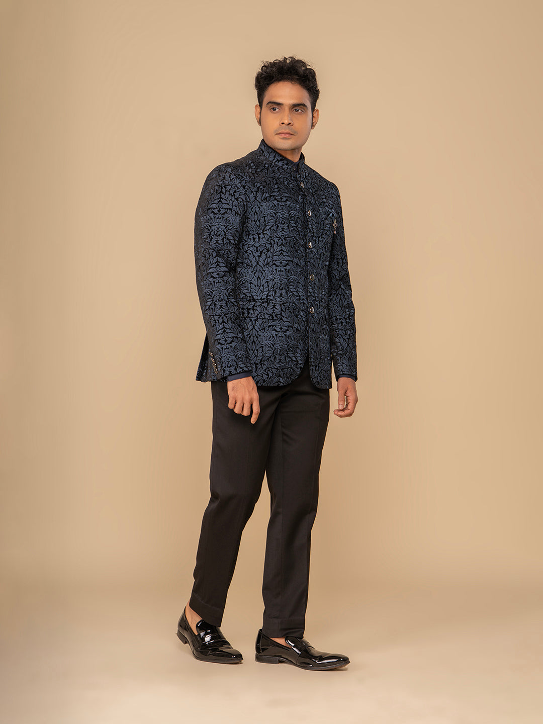 Men Blue 2-Piece Bandhgala Set
