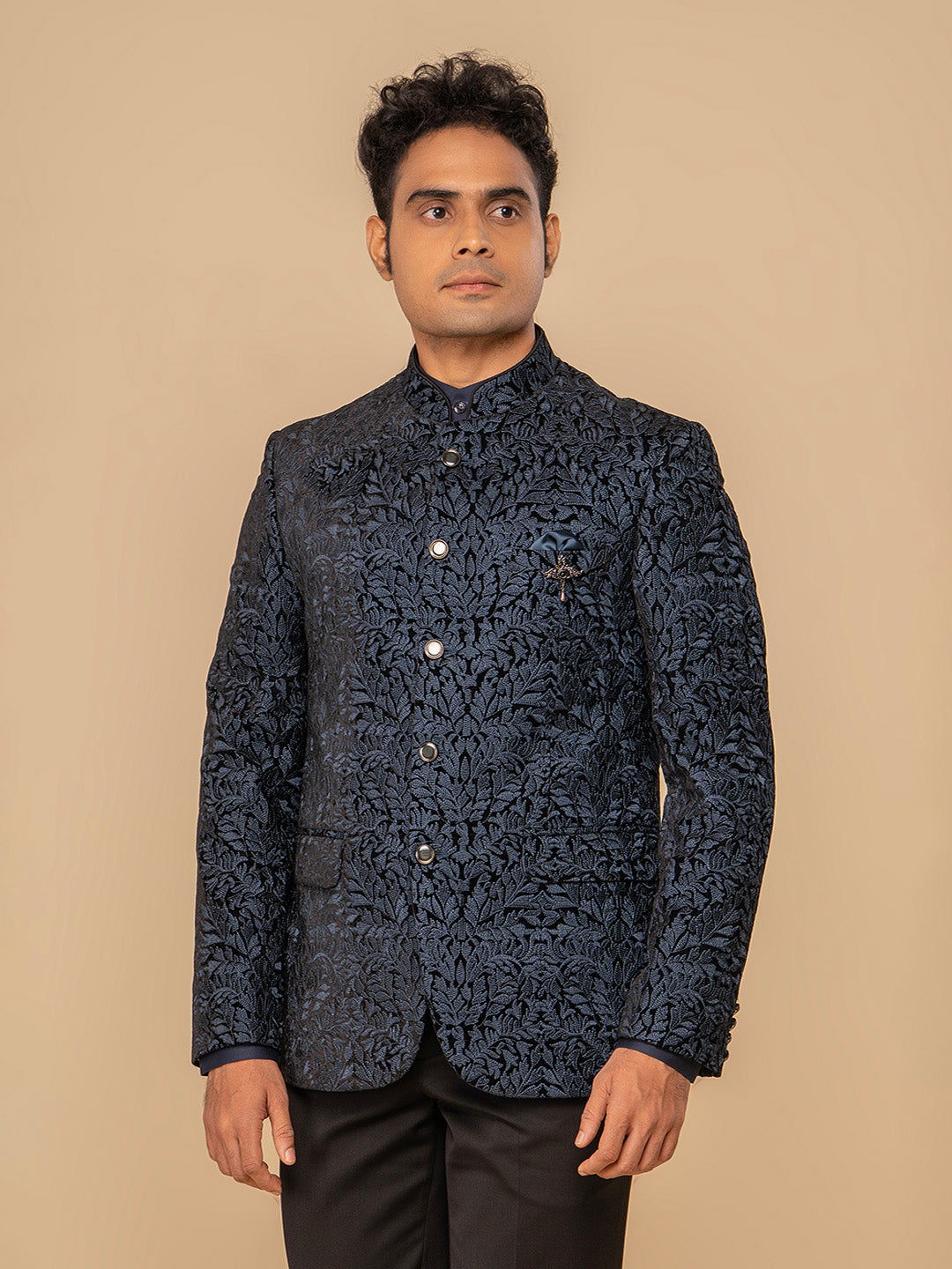 Men Blue 2-Piece Bandhgala Set
