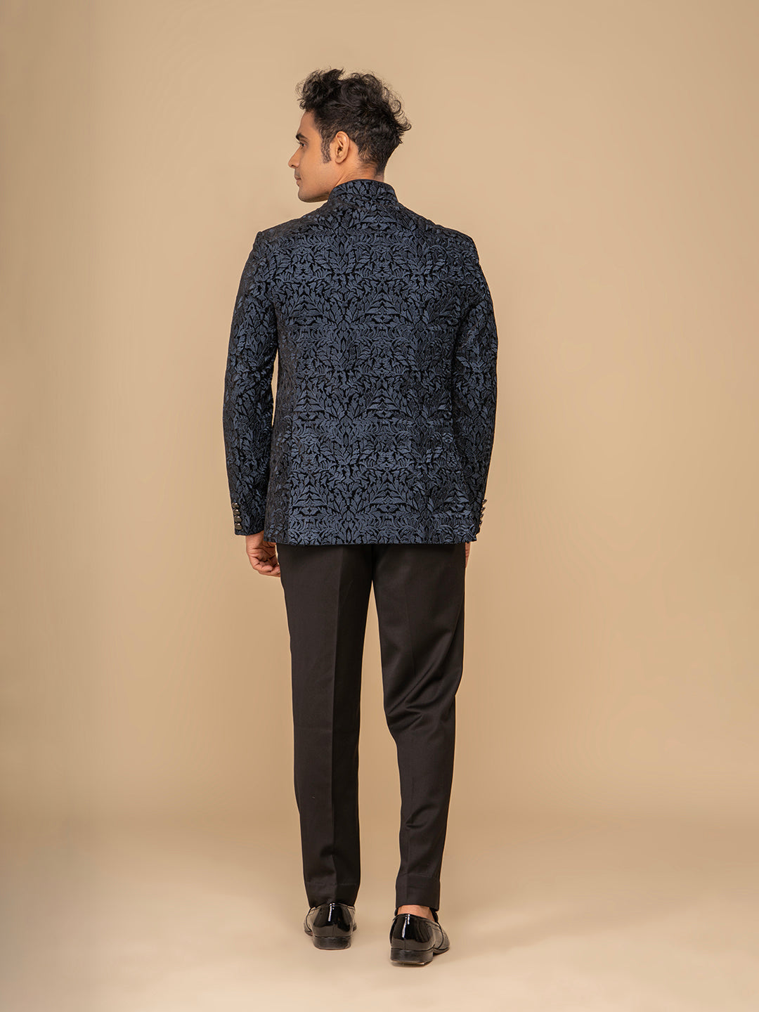 Men Blue 2-Piece Bandhgala Set