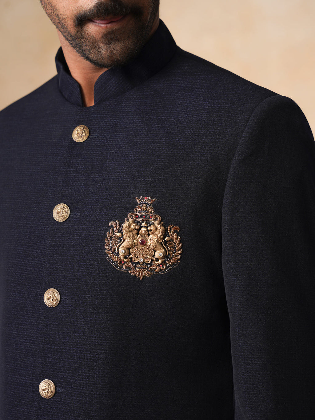Blue Solid Indo Western 2-Piece Bandhgala