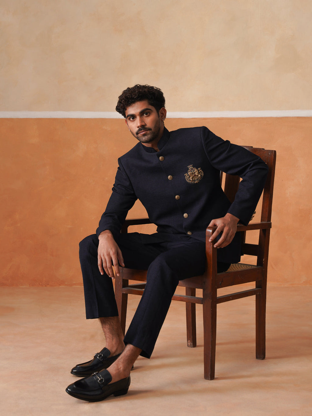 Blue Solid Indo Western 2-Piece Bandhgala