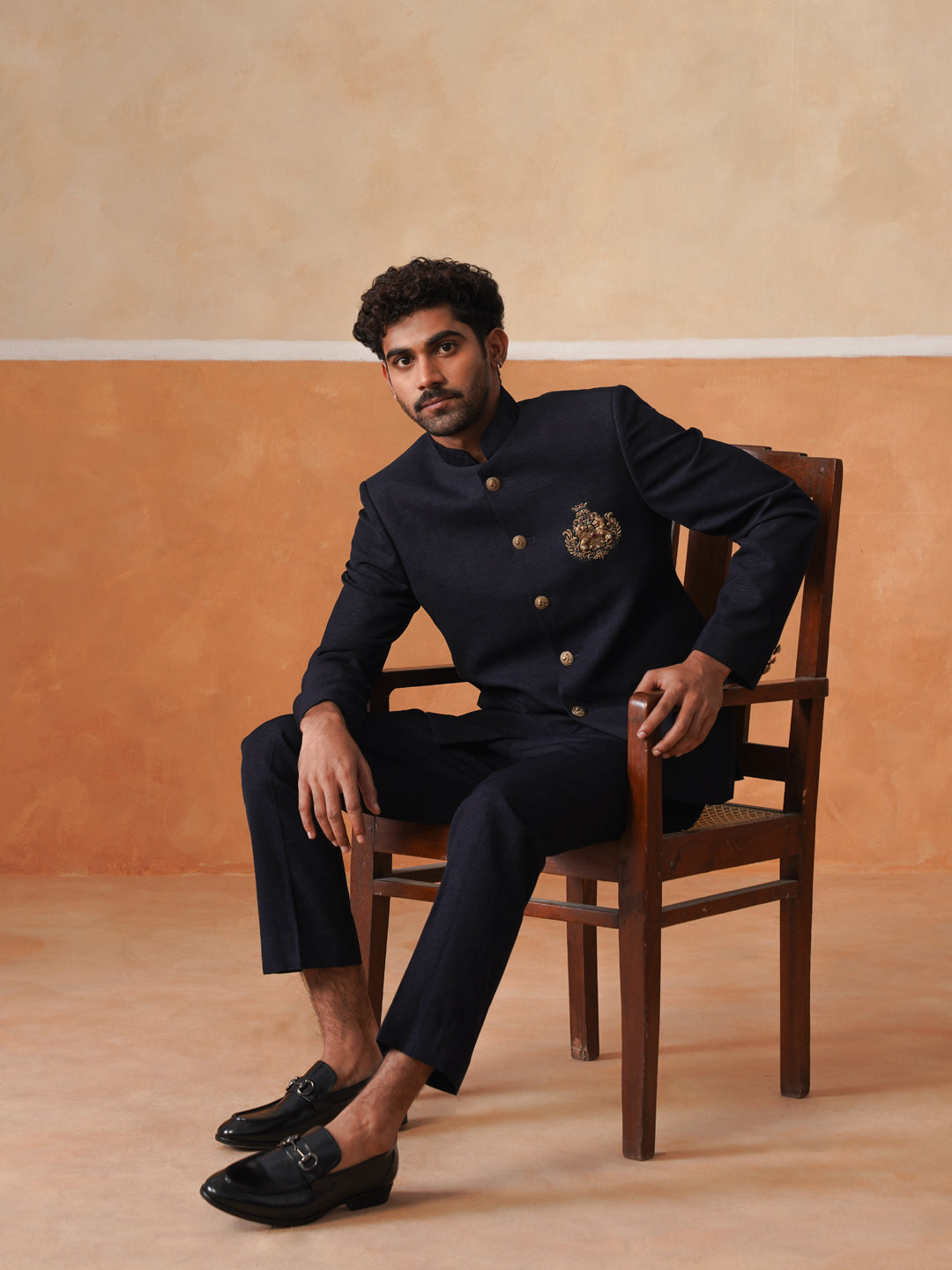 Blue Solid Indo Western 2-Piece Bandhgala
