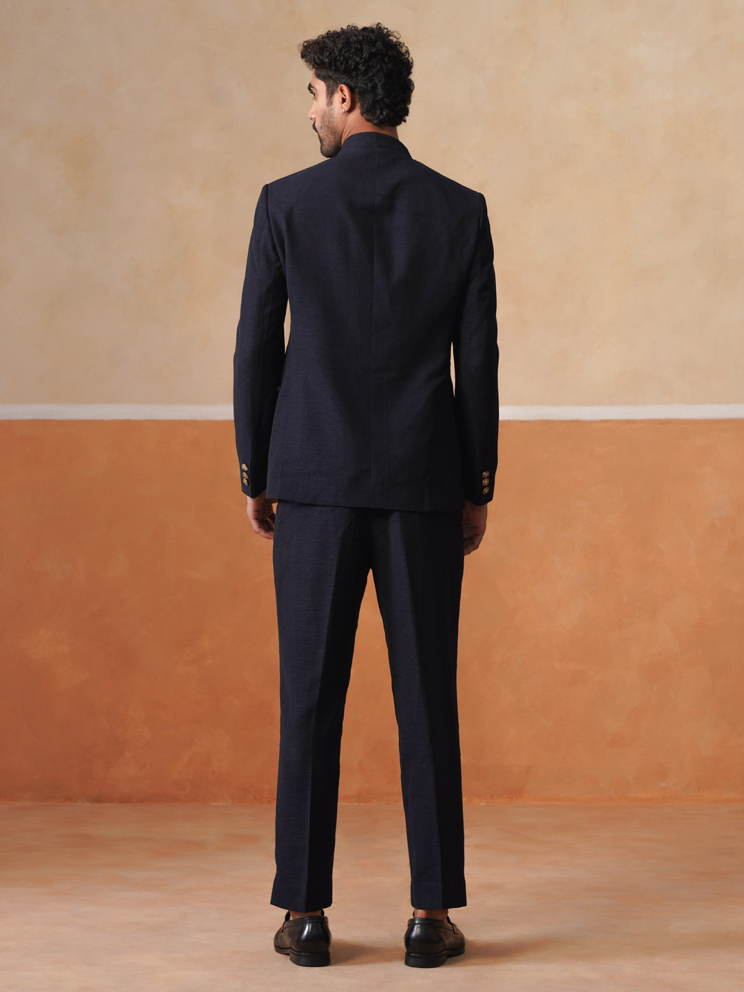 Blue Solid Indo Western 2-Piece Bandhgala