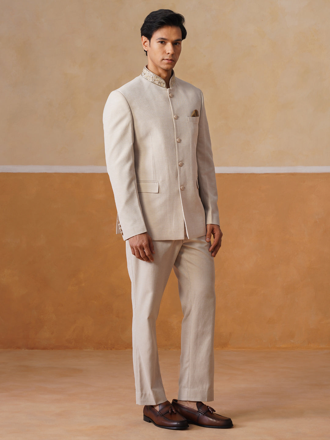 Cream Embroidered Indo Western 2-Piece Bandhgala