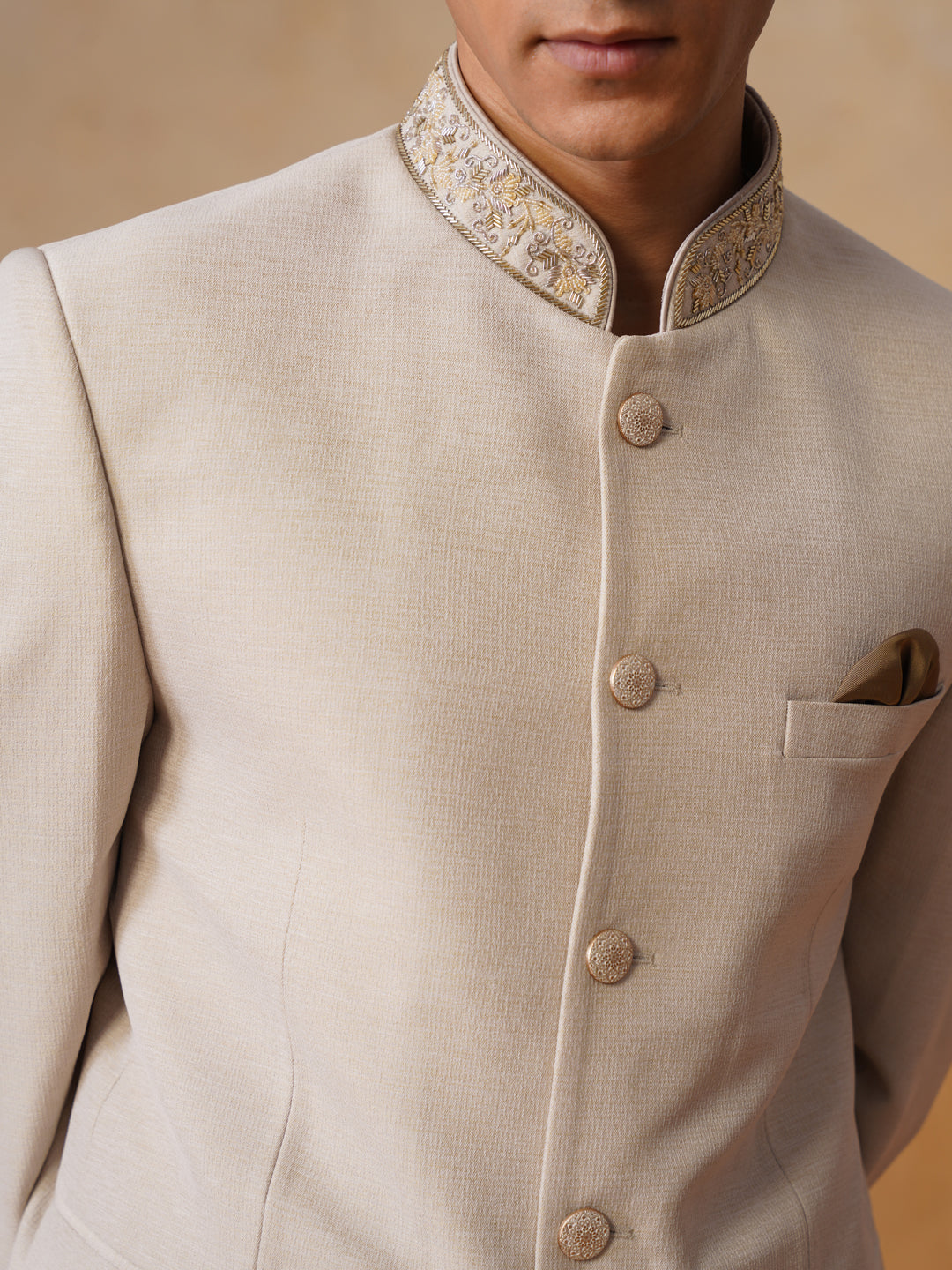 Cream Embroidered Indo Western 2-Piece Bandhgala
