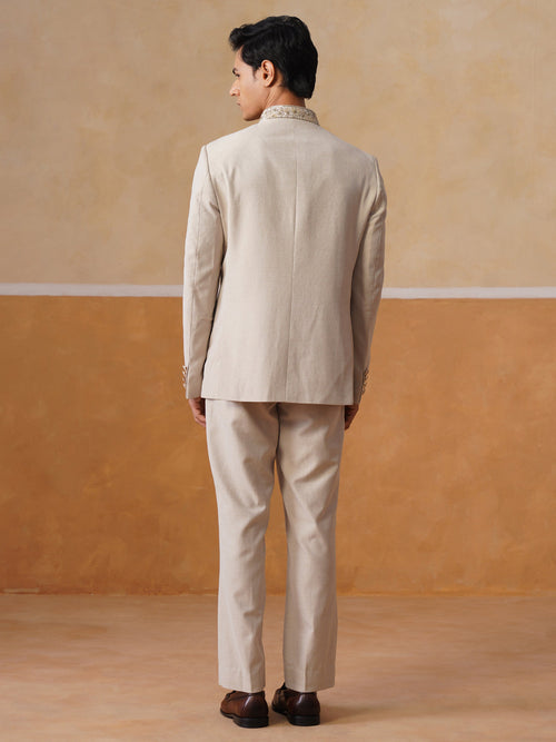 Cream Embroidered Indo Western 2-Piece Bandhgala