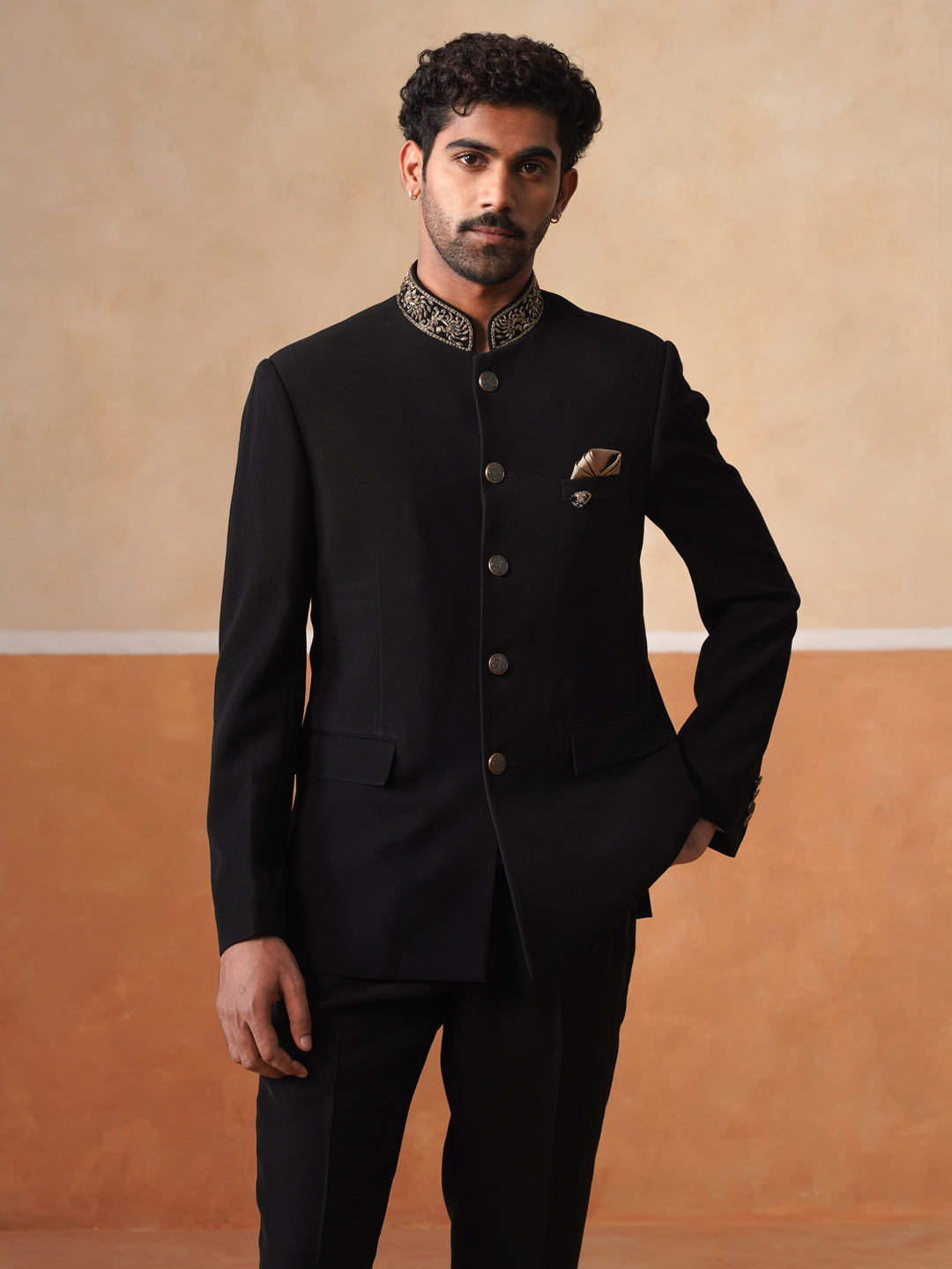 Black Embroidered Indo Western 2-Piece Bandhgala