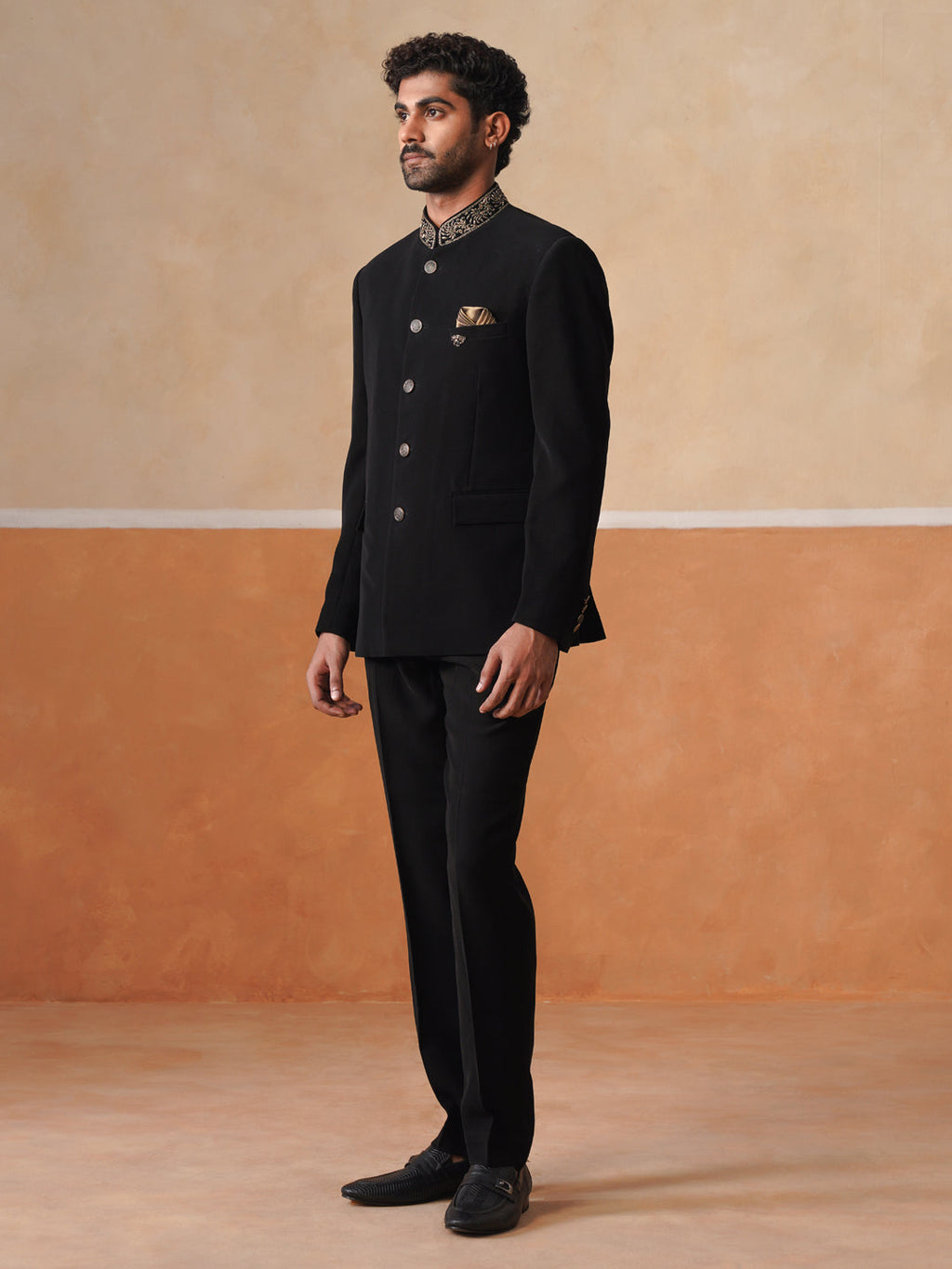 Black Embroidered Indo Western 2-Piece Bandhgala