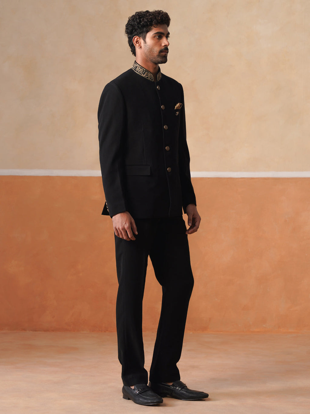 Black Embroidered Indo Western 2-Piece Bandhgala