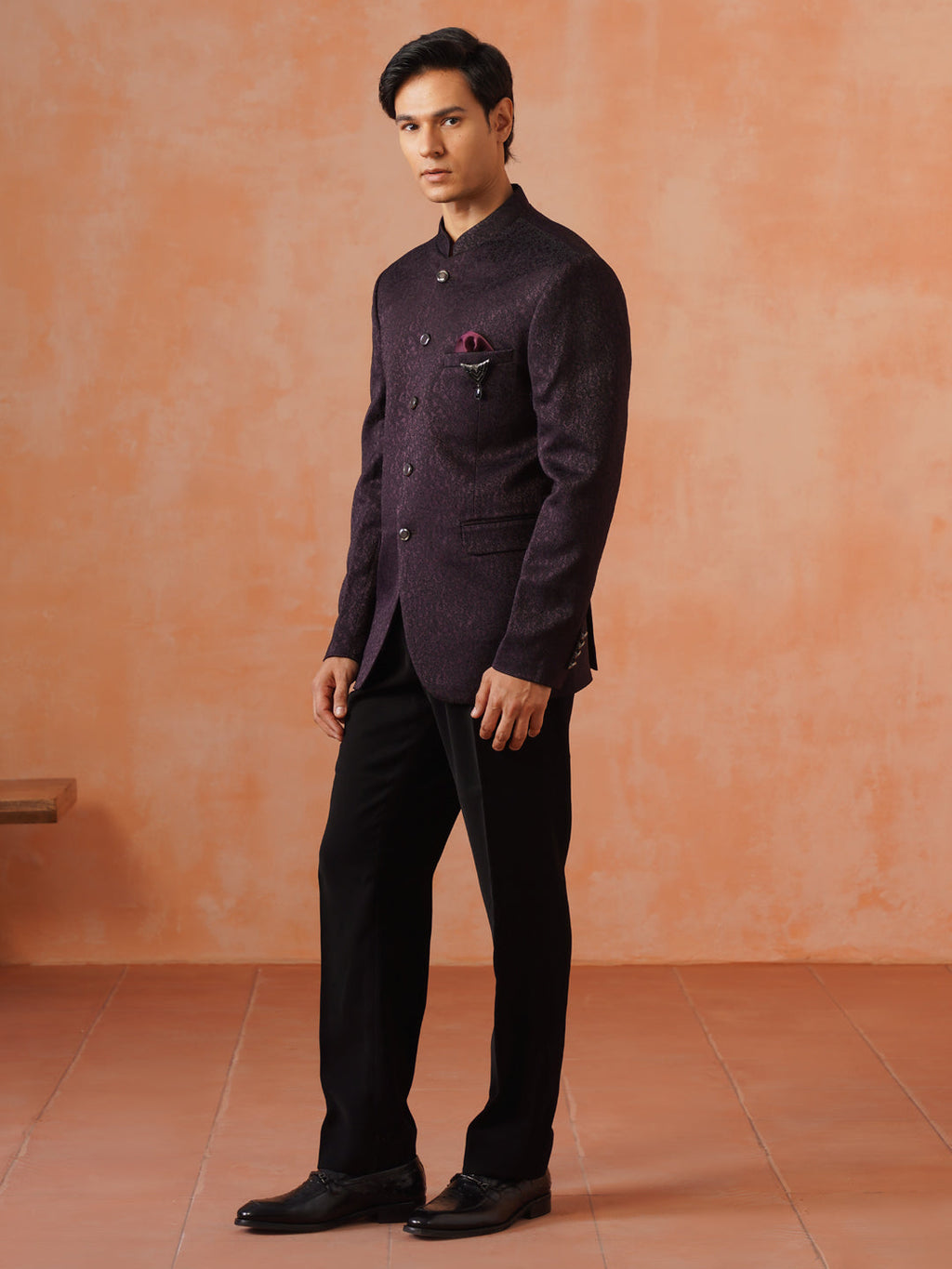 Men Maroon 3-Piece Bandhgala Set