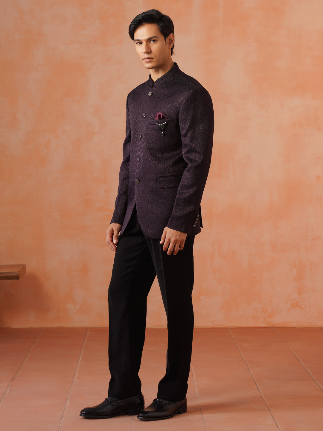 Men Maroon 3-Piece Bandhgala Set