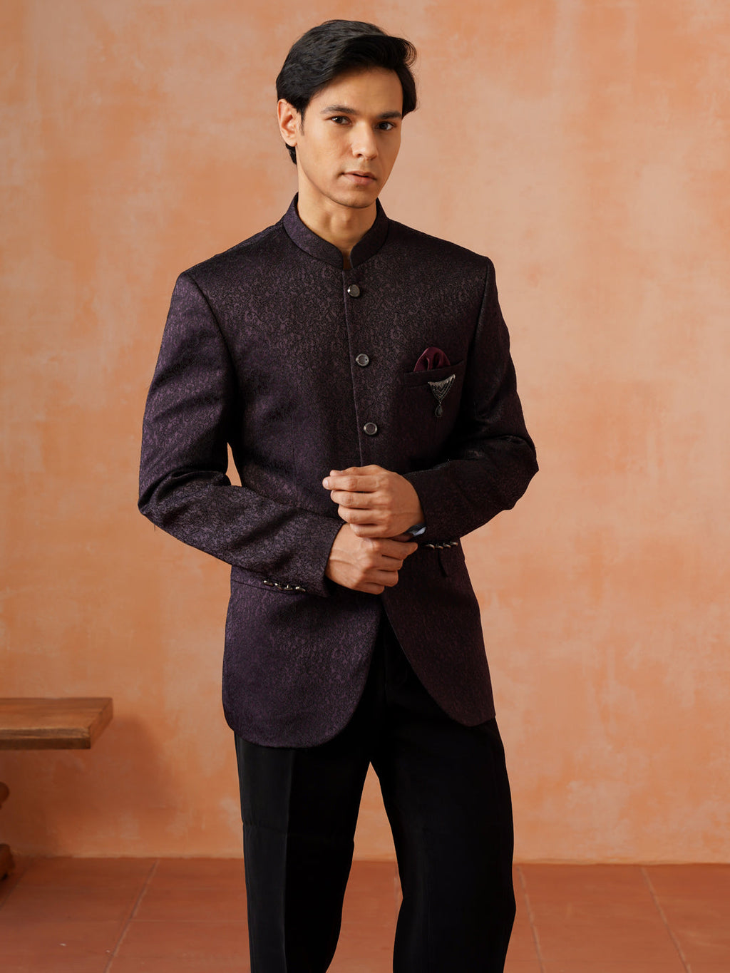 Men Maroon 3-Piece Bandhgala Set