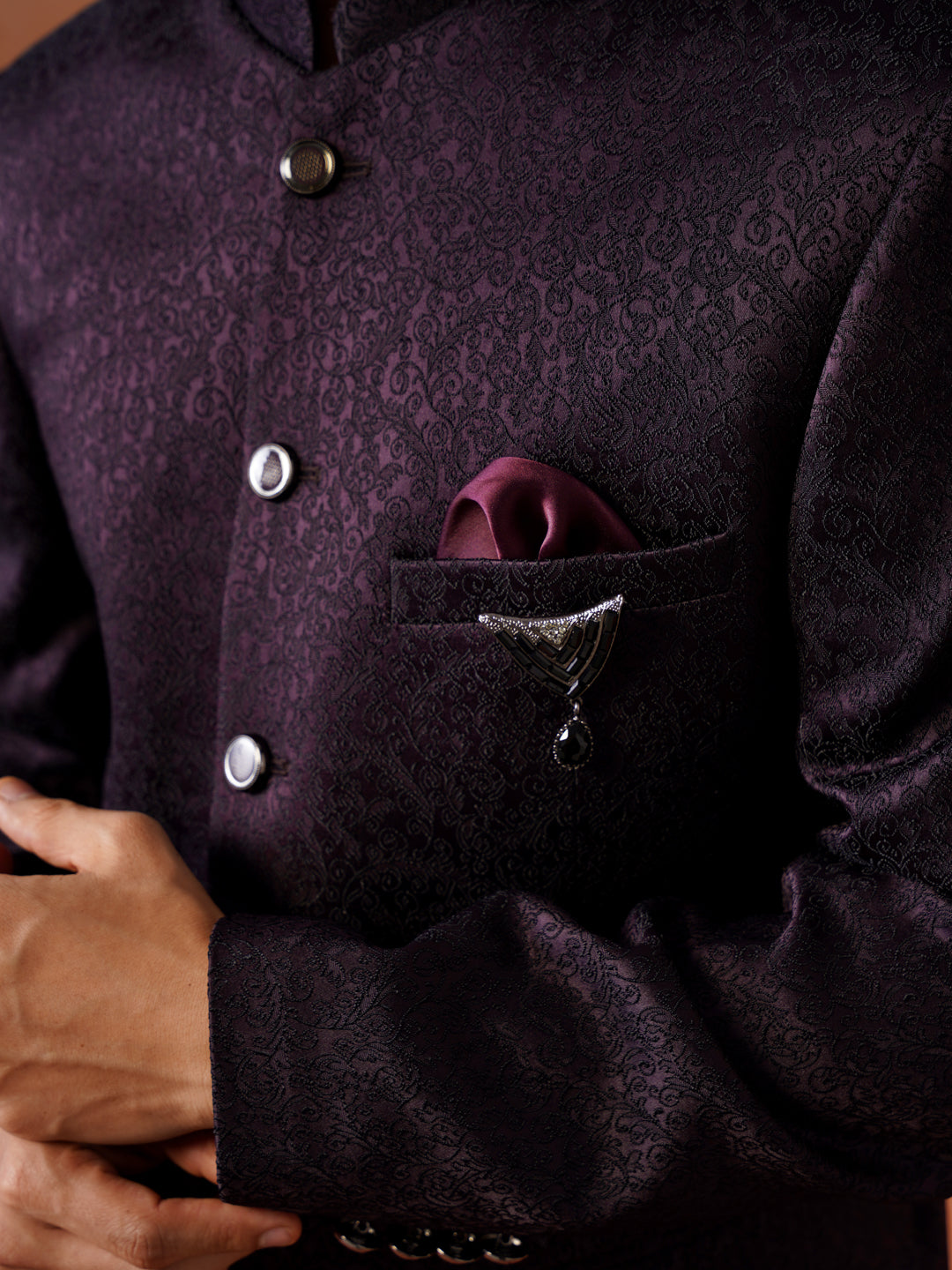 Men Maroon 3-Piece Bandhgala Set