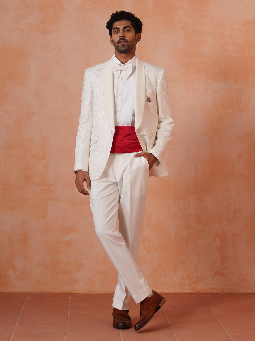 Men’s Embroidered Shawl Collar Suit Set