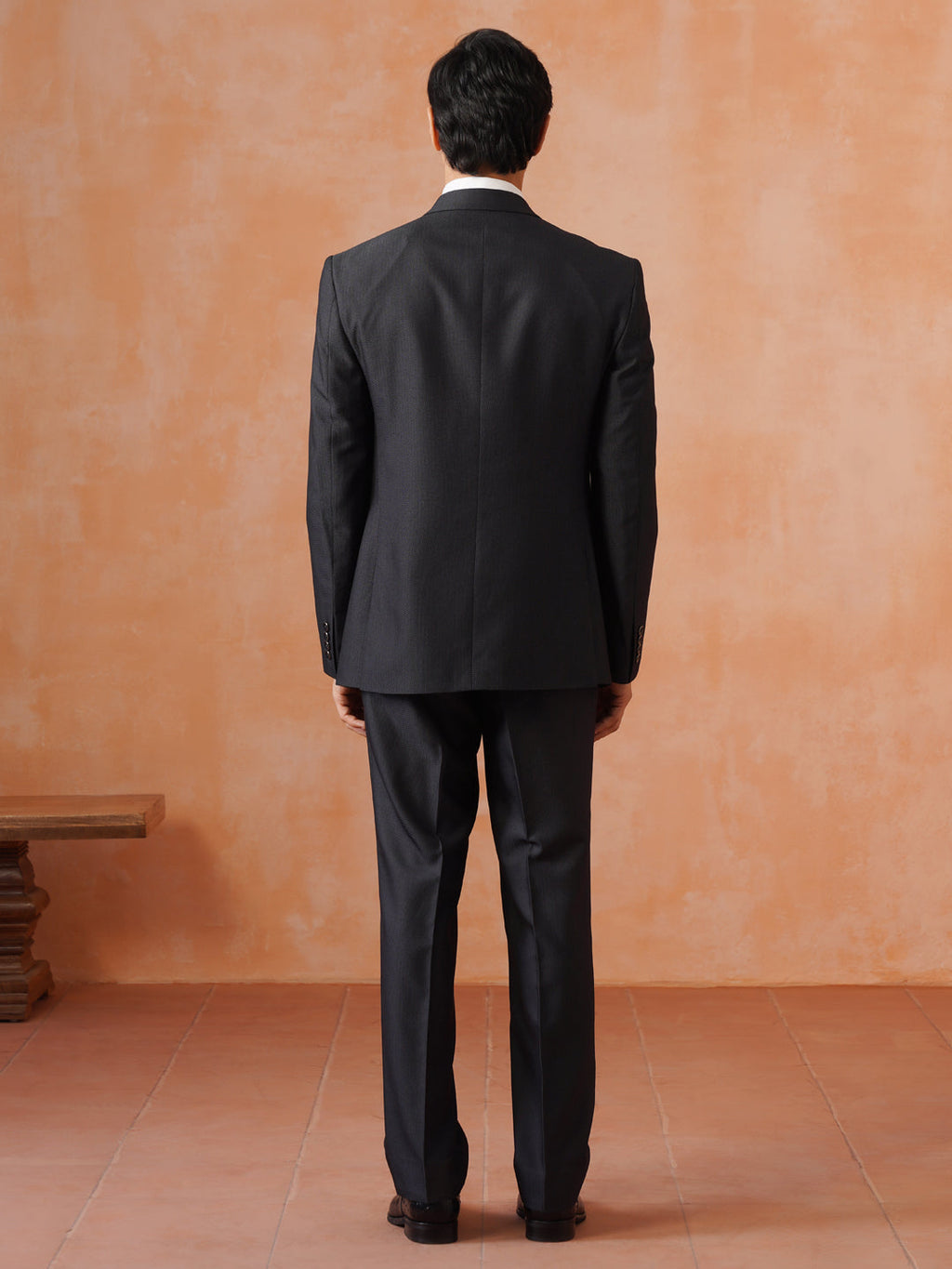 Men’s  Grey Textured Peak Collar Suit Set