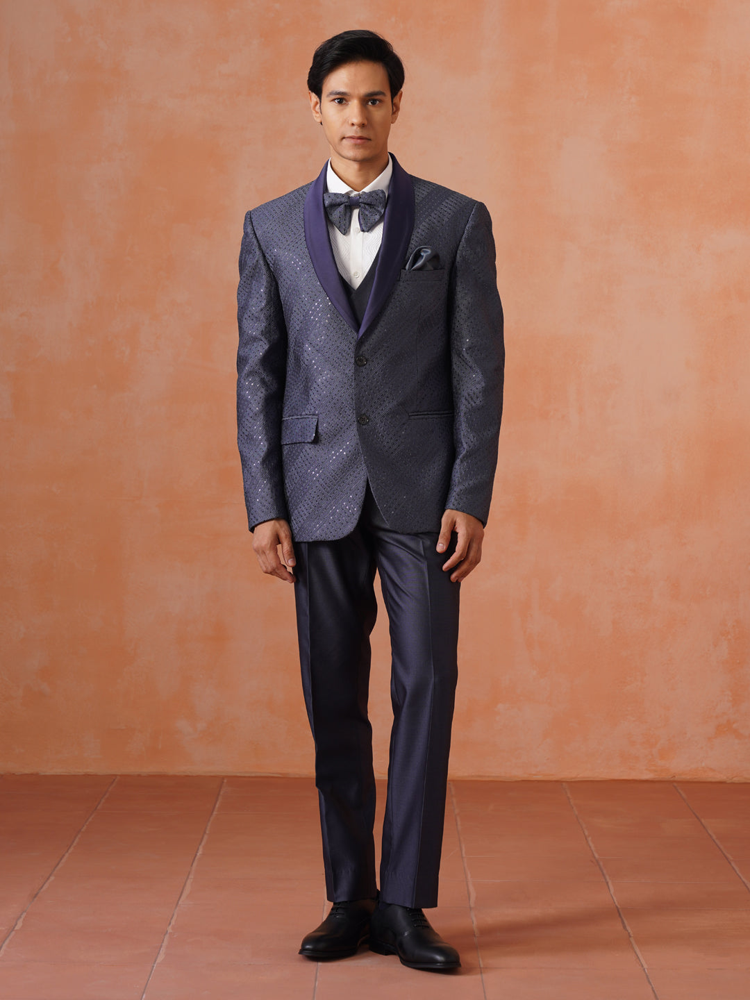 Men’s Grey Sequence Shawl Collar Suit Set