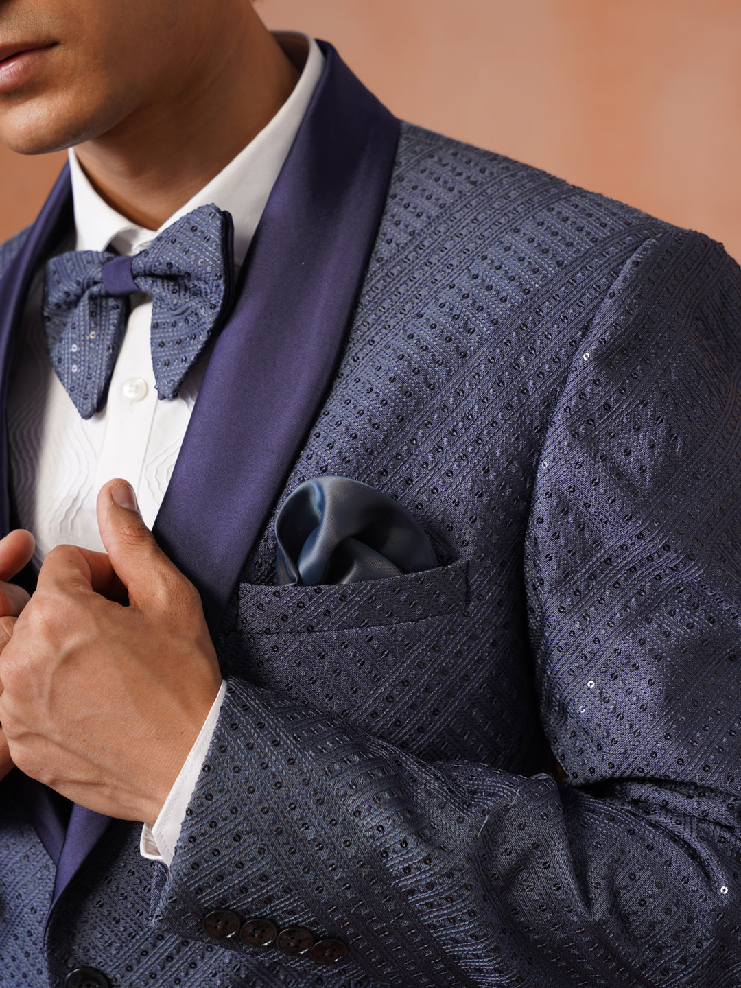 Men’s Grey Sequence Shawl Collar Suit Set