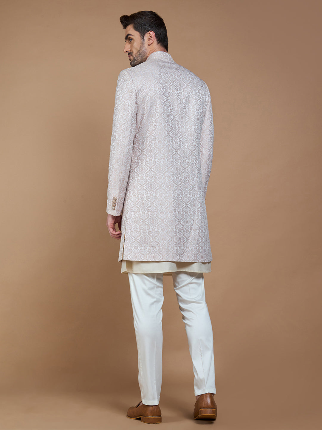 Peach Embroidered Achkan
