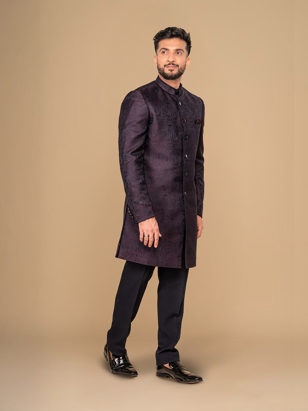 Neumen Dark Maroon Men Achkan
