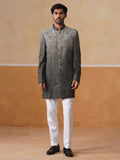 Grey Floral Embroidered Mandarin Collar Achkan